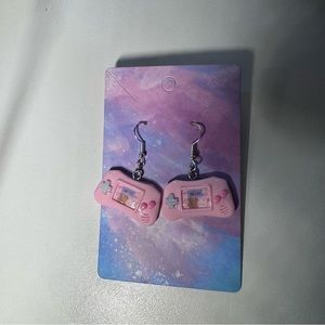 Pink Game controller stainless steel hook handmade earrings